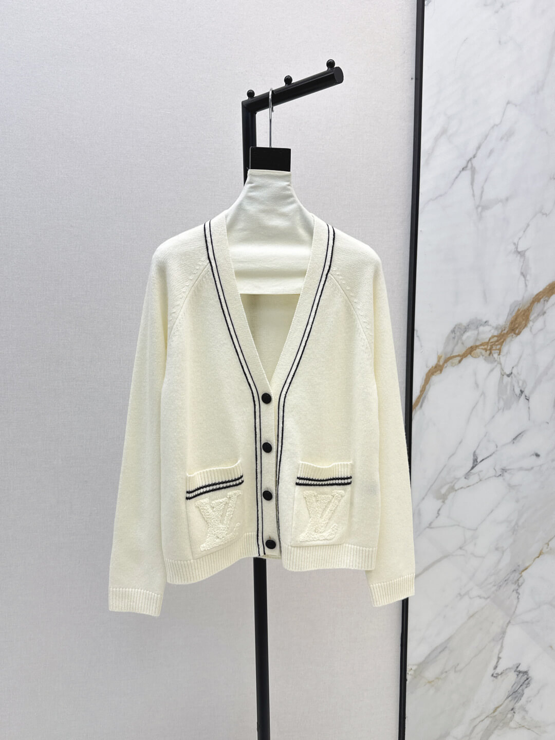 Louis Vuitton V-Neck Cardigan with LV Pockets – Ivory