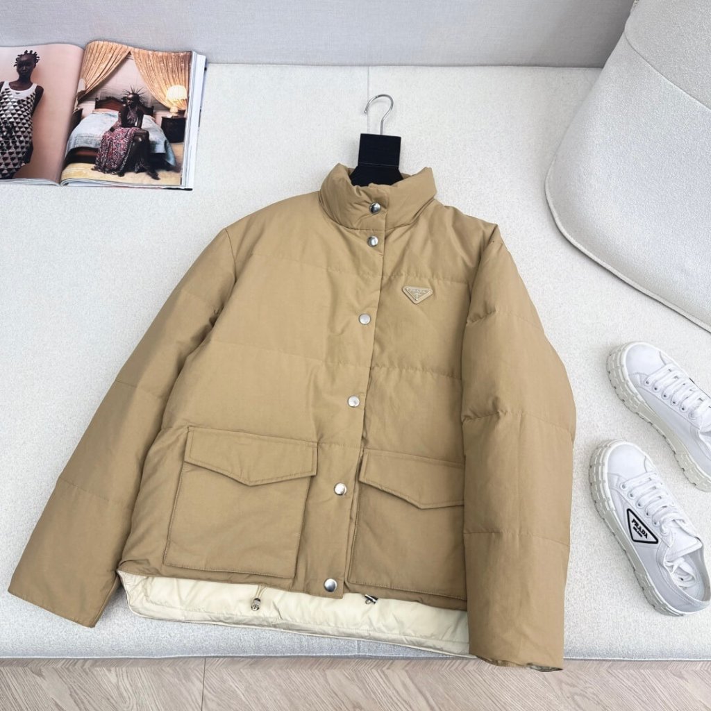 Prada Medium-weight technical fabric down jacket-  Beige