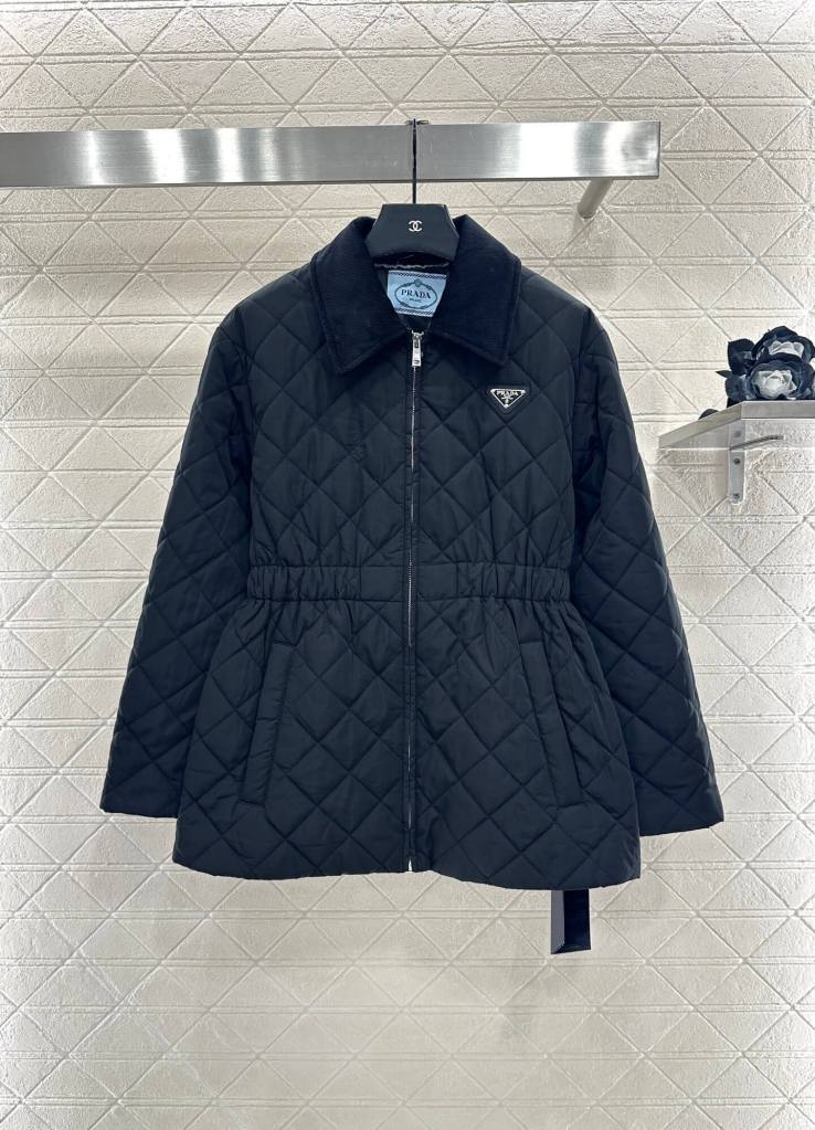 Prada Re-Nylon Corduroy Collar Jacket- Black