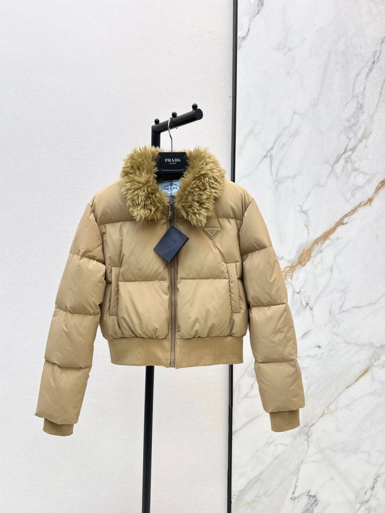 Prada cropped puffer Women's short down jacket- Beige