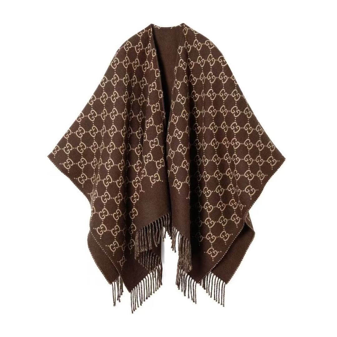 Gucci GG Jacquard Cape Shawl – Brown - Image 8
