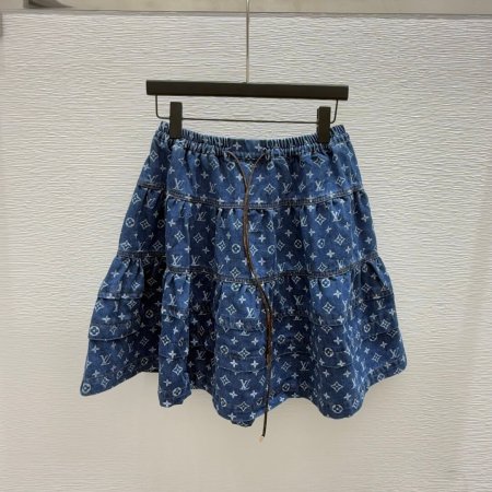 Louis Vuitton Monogram Tiered Denim Skirt – Blue