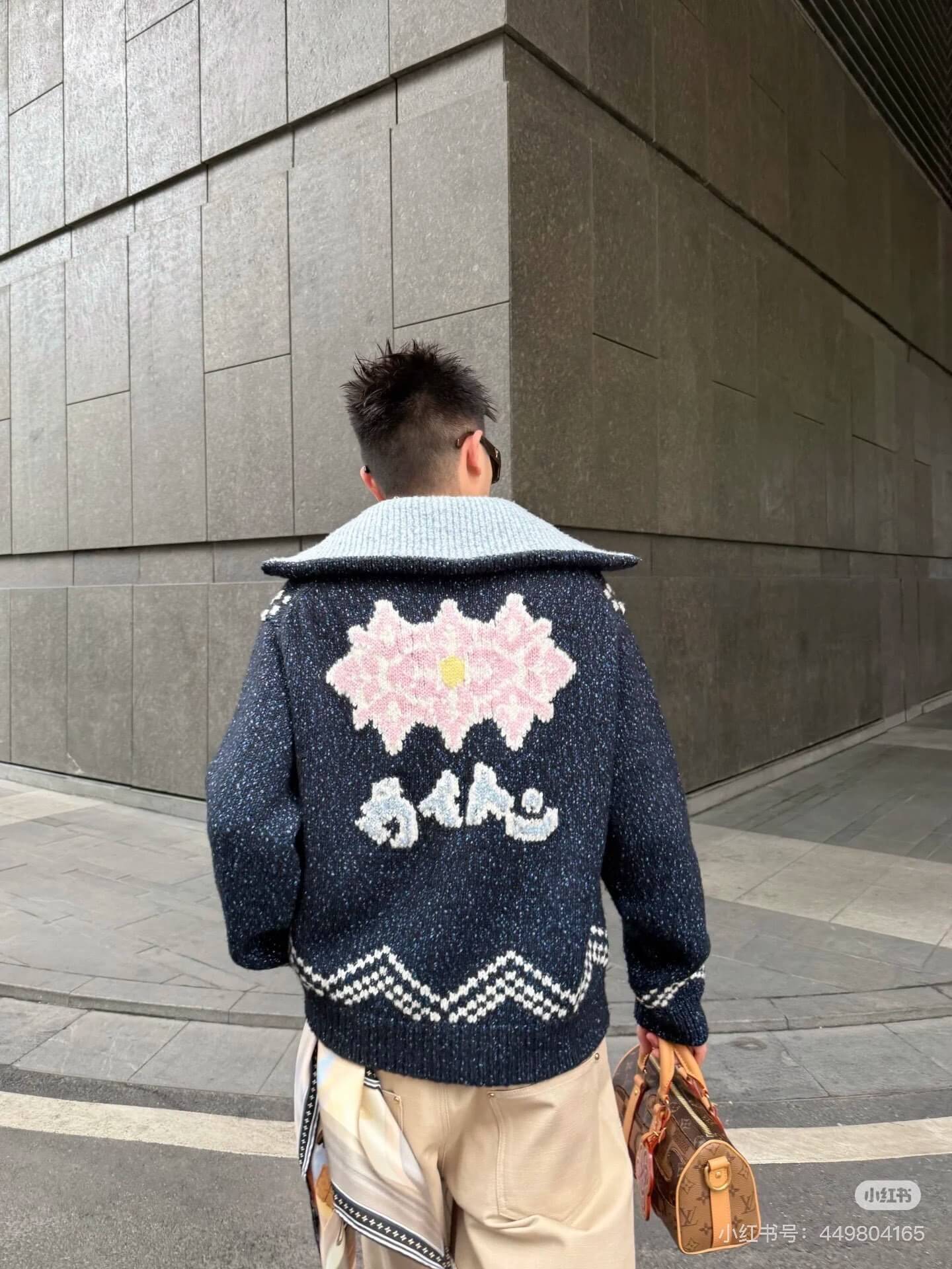 Louis Vuitton–Style x Nigo Zippered Knitted Blouson with Embroidered Lobster Motifs – Deep Navy - Image 9