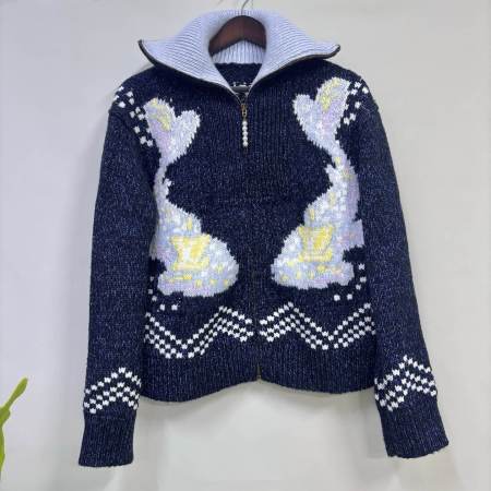 Louis Vuitton–Style x Nigo Zippered Knitted Blouson with Embroidered Lobster Motifs – Deep Navy