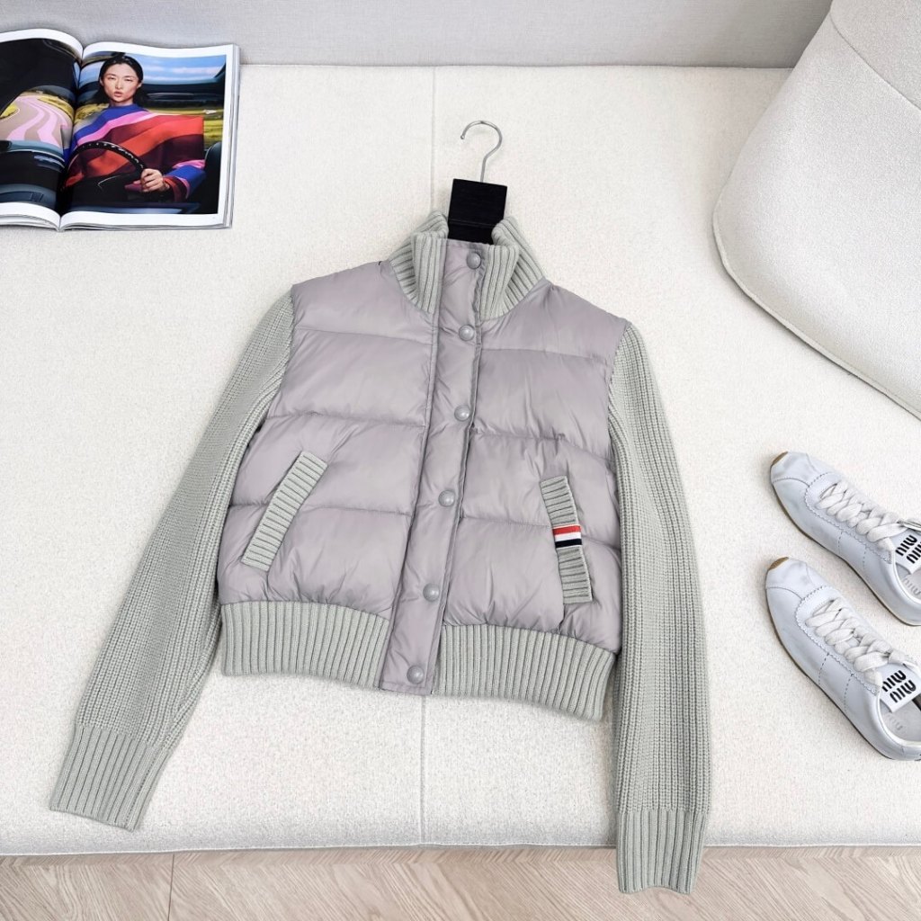 Thom Browne Short Padding Women Jacket- Light Gray