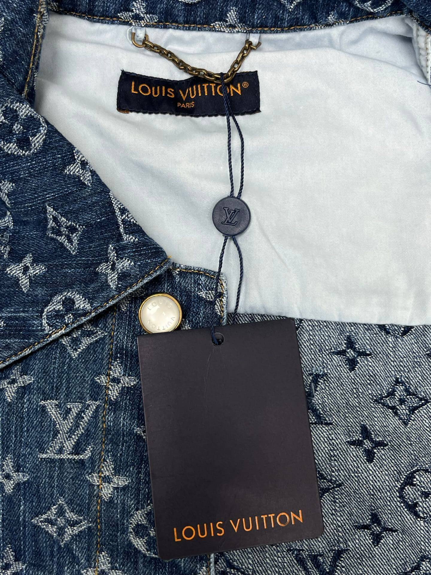 Louis Vuitton–Style Monogram Denim Trucker Jacket – Blue - Image 7