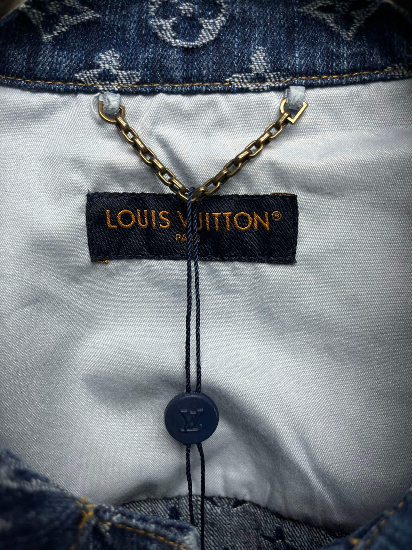 Louis Vuitton–Style Monogram Denim Trucker Jacket – Blue - Image 8