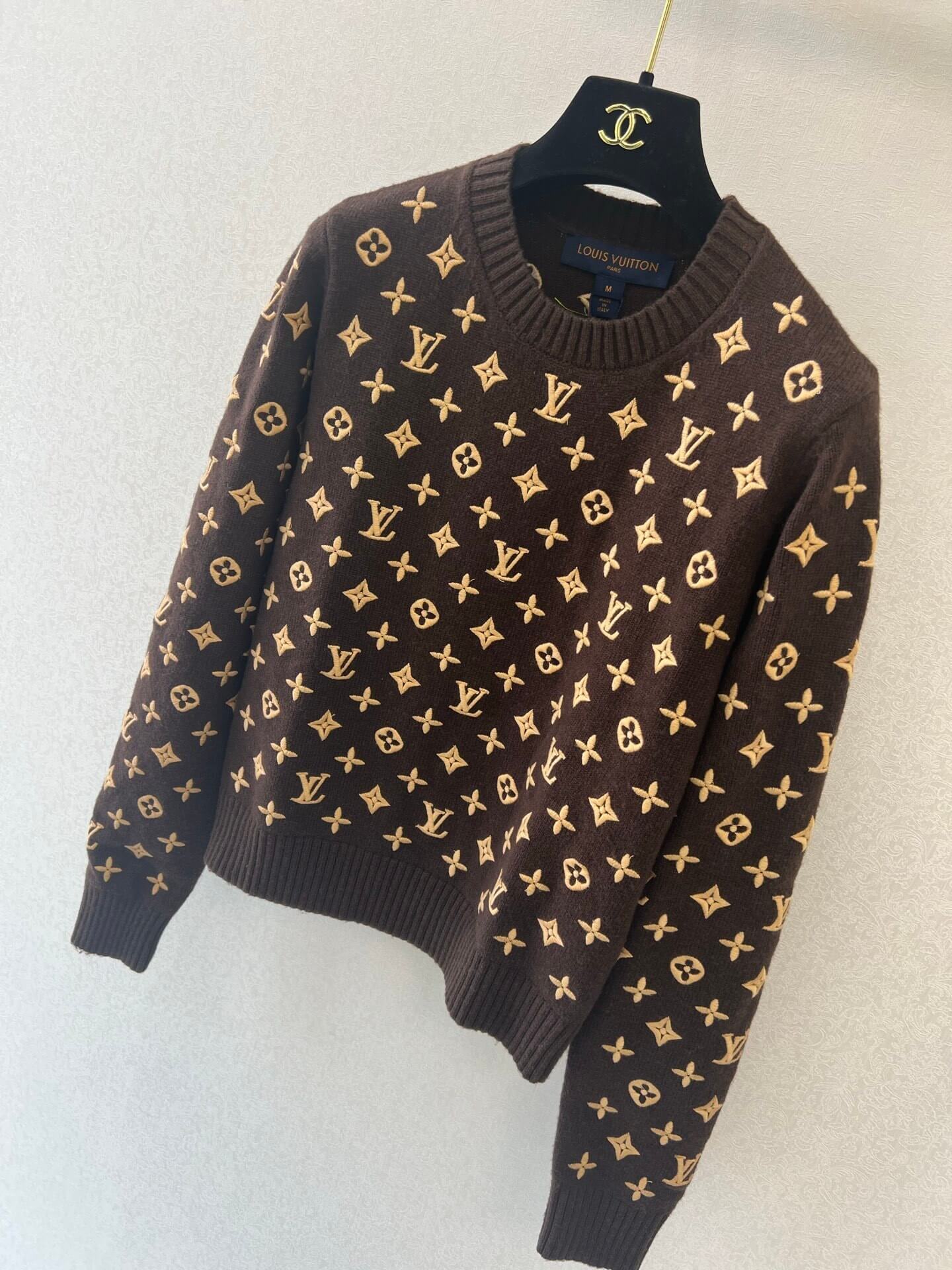 Louis Vuitton Embroidered Monogram Crewneck Sweater – Brown - Image 3