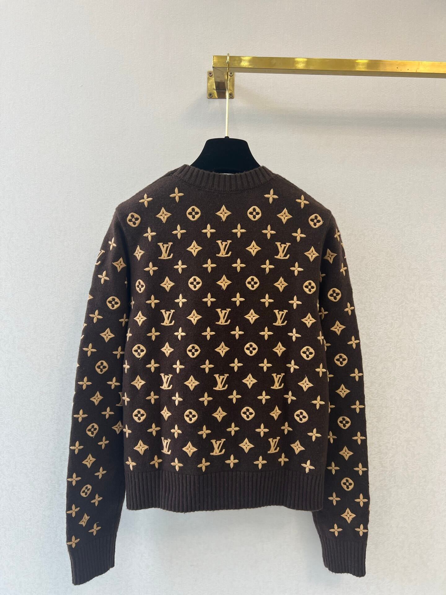 Louis Vuitton Embroidered Monogram Crewneck Sweater – Brown - Image 6