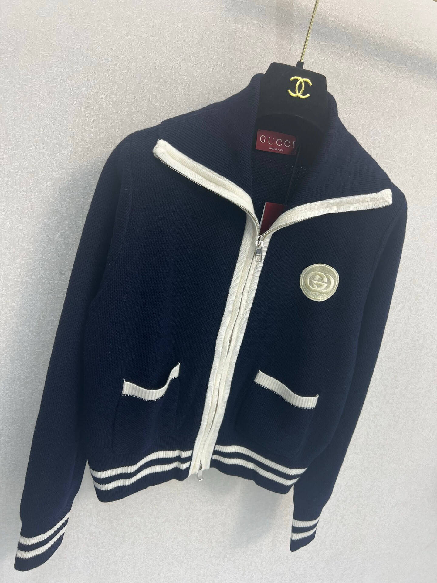 Gucci Interlocking G Double Zipper Cardigan – White / Navy - Image 8