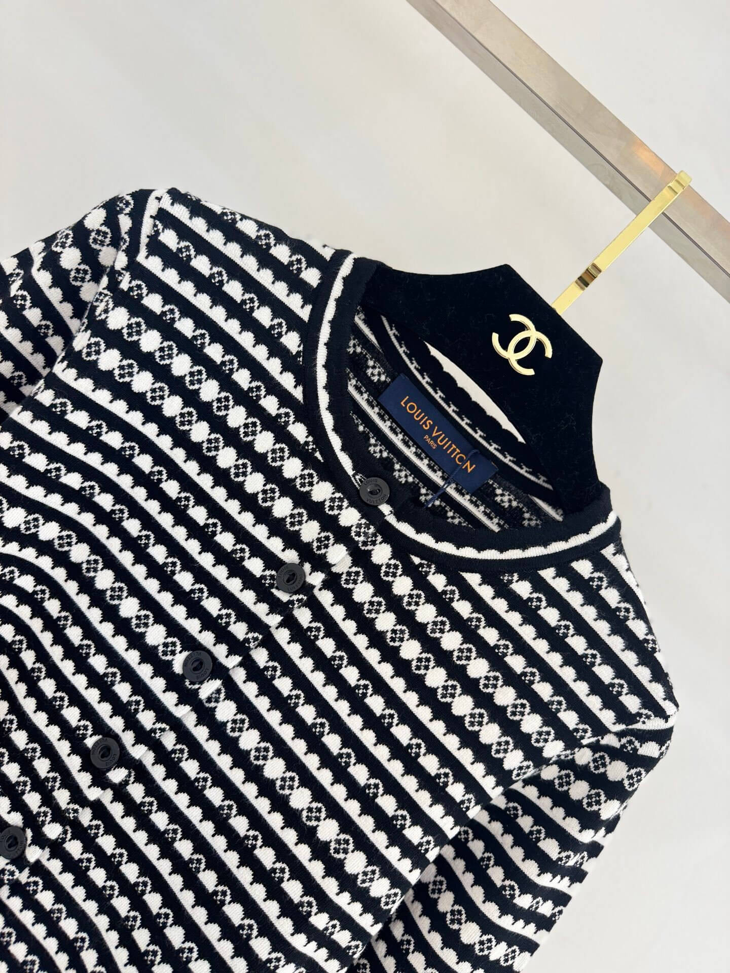 Louis Vuitton Monogram Intarsia Knit Cardigan – Black & White - Image 5