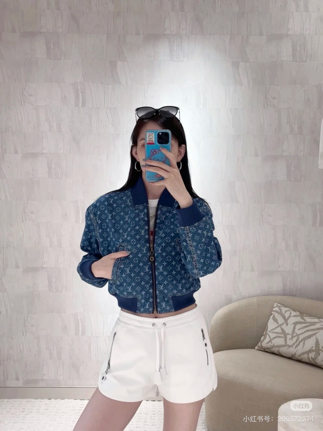 Louis Vuitton Cropped Monogram Denim Bomber Jacket – Blue - Image 3