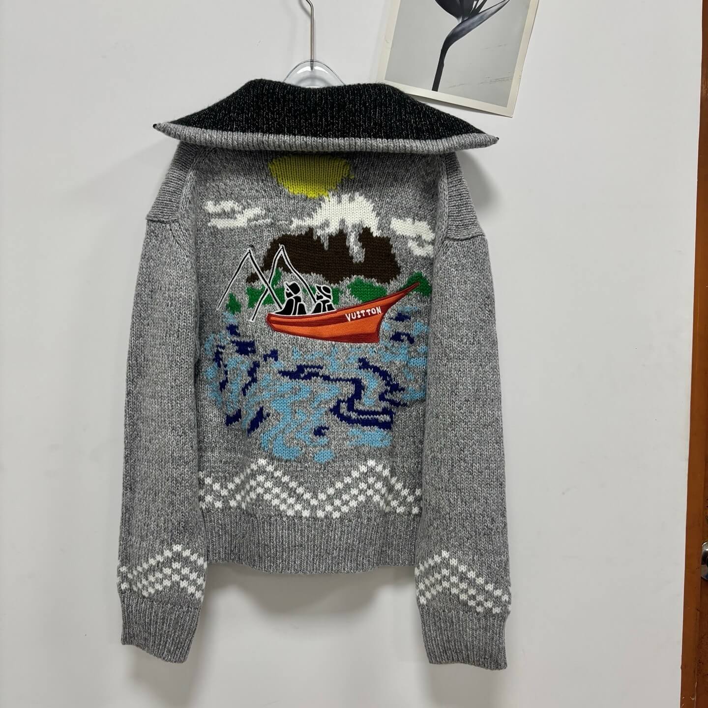 Louis Vuitton–Style x Nigo Zippered Knitted Jacket – Light Gray - Image 3