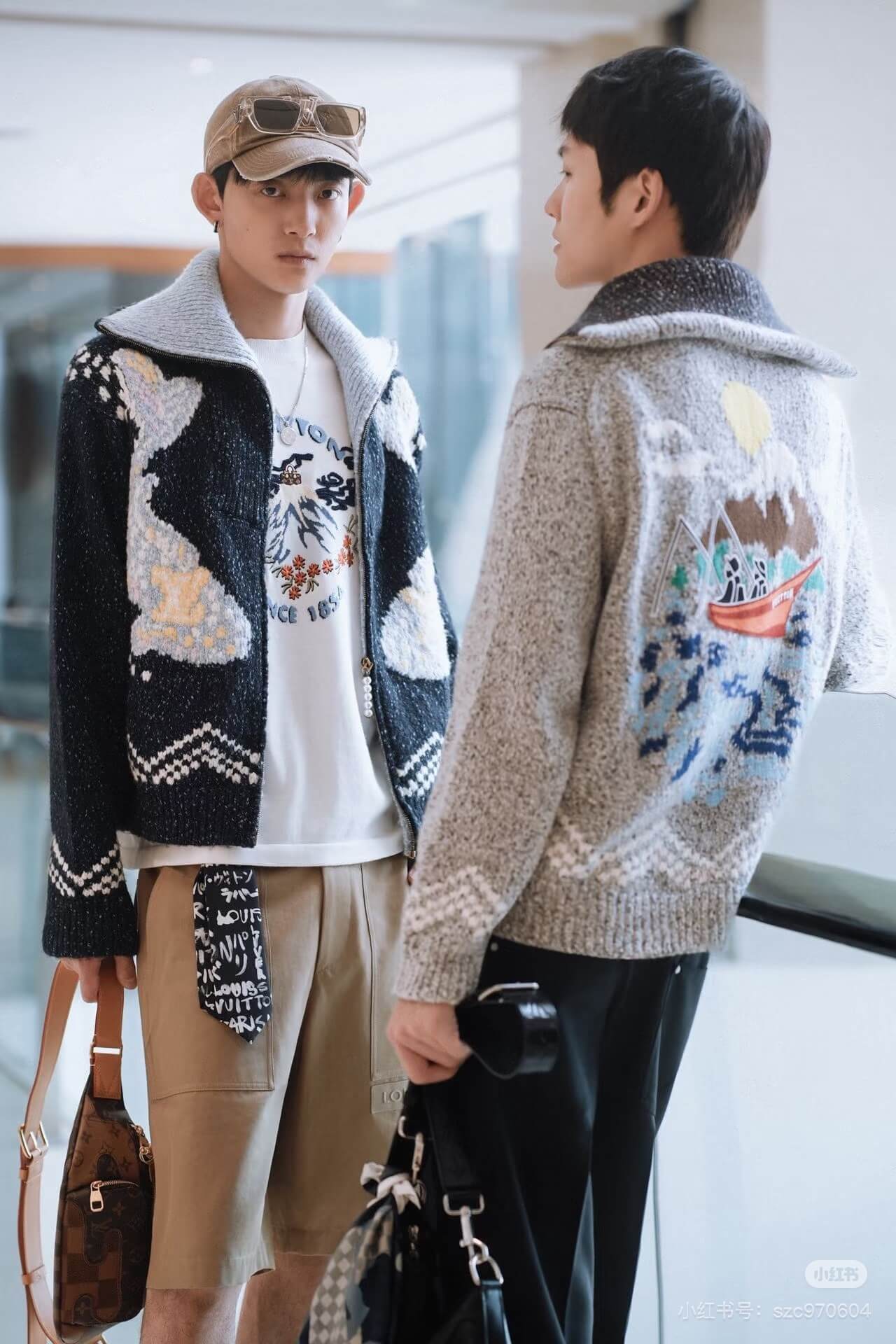 Louis Vuitton–Style x Nigo Zippered Knitted Jacket – Light Gray - Image 5