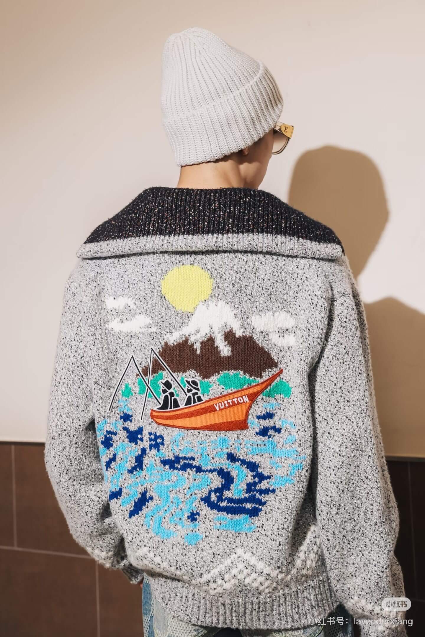 Louis Vuitton–Style x Nigo Zippered Knitted Jacket – Light Gray - Image 4