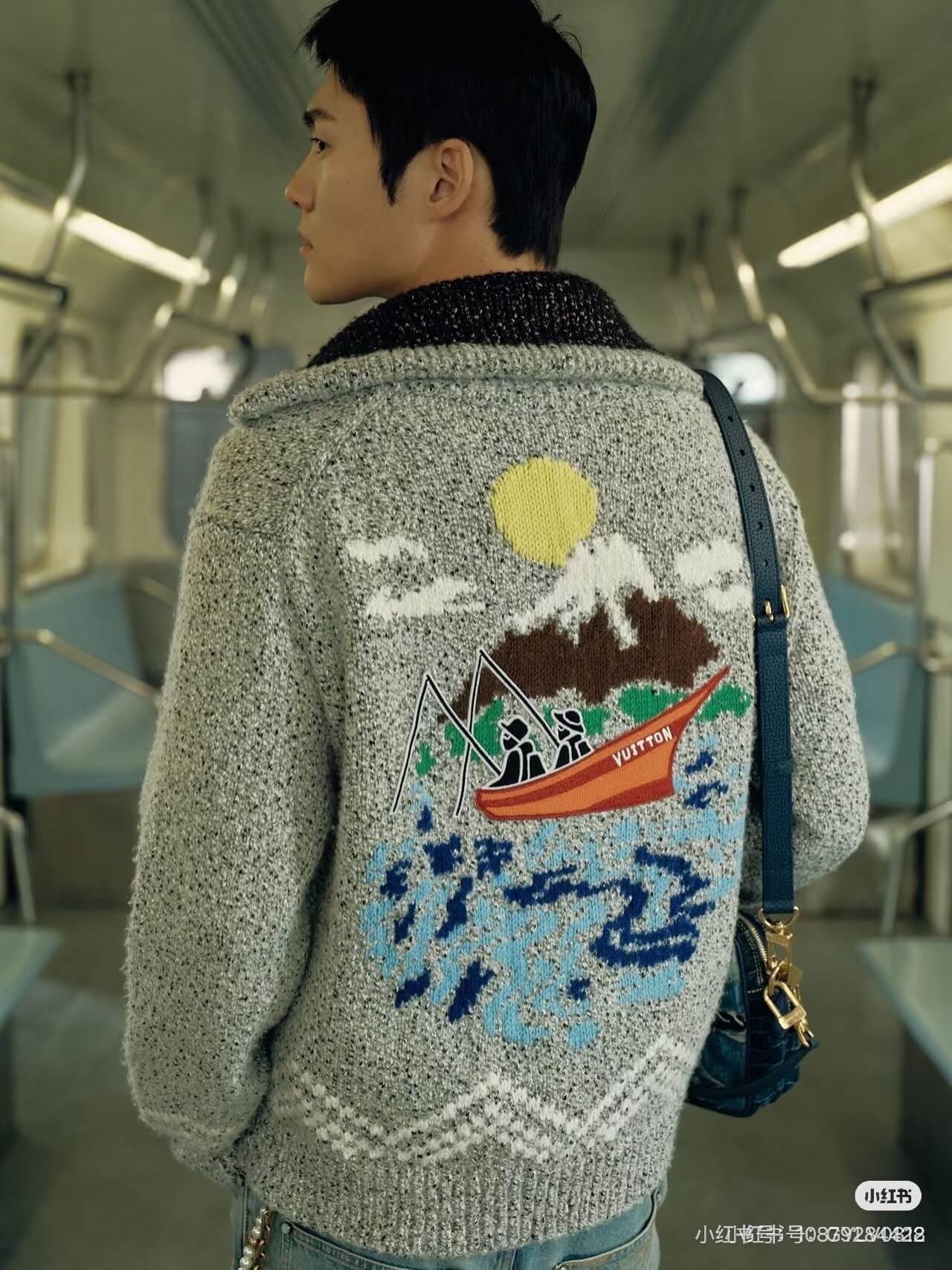 Louis Vuitton–Style x Nigo Zippered Knitted Jacket – Light Gray - Image 6