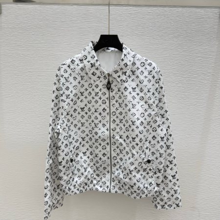 Louis Vuitton Graphic Monogram Zip-Up Jacket – White & Black Nylon Twill