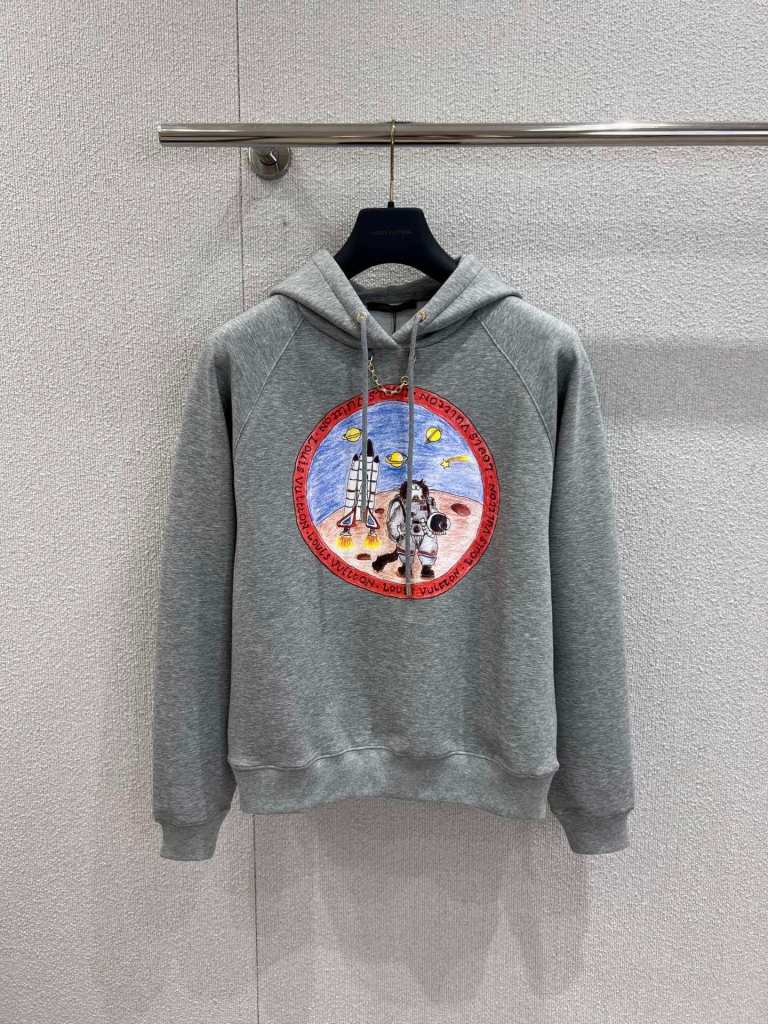 Louis Vuitton–Style Astronaut Patch Hoodie – Grey