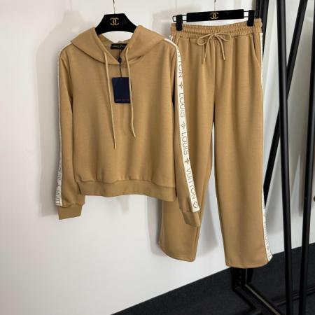 Louis Vuitton Logo Tape Hoodie and Track Pants Set – Camel