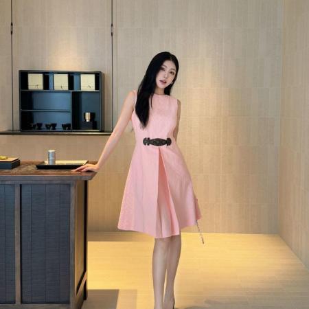Louis Vuitton Monogram Embossed Belted Dress – Pink