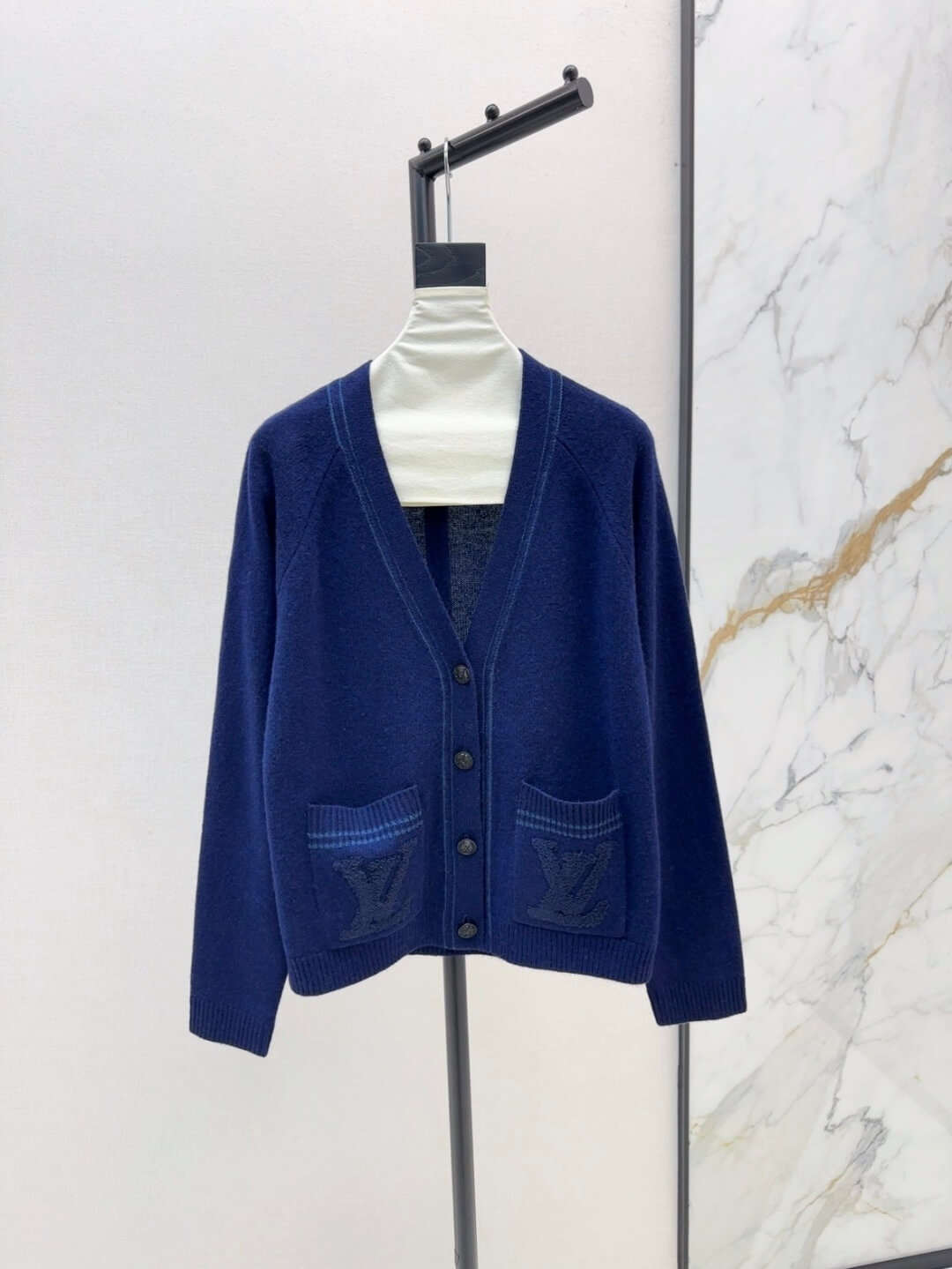 Louis Vuitton V-Neck Cardigan with LV Pockets – Ivory - Image 5