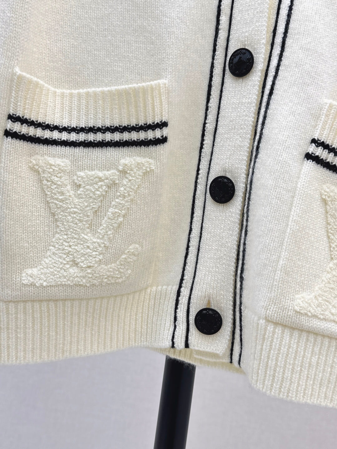 Louis Vuitton V-Neck Cardigan with LV Pockets – Ivory - Image 6