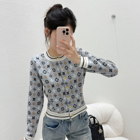 Louis Vuitton Monogram Crew Neck Knitted Long-Sleeve Cardigan – Grey Multi