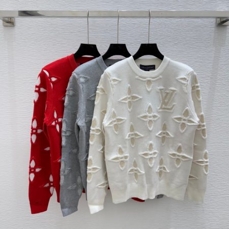 Louis Vuitton Monogram Intarsia Sweater – White, Grey, Red