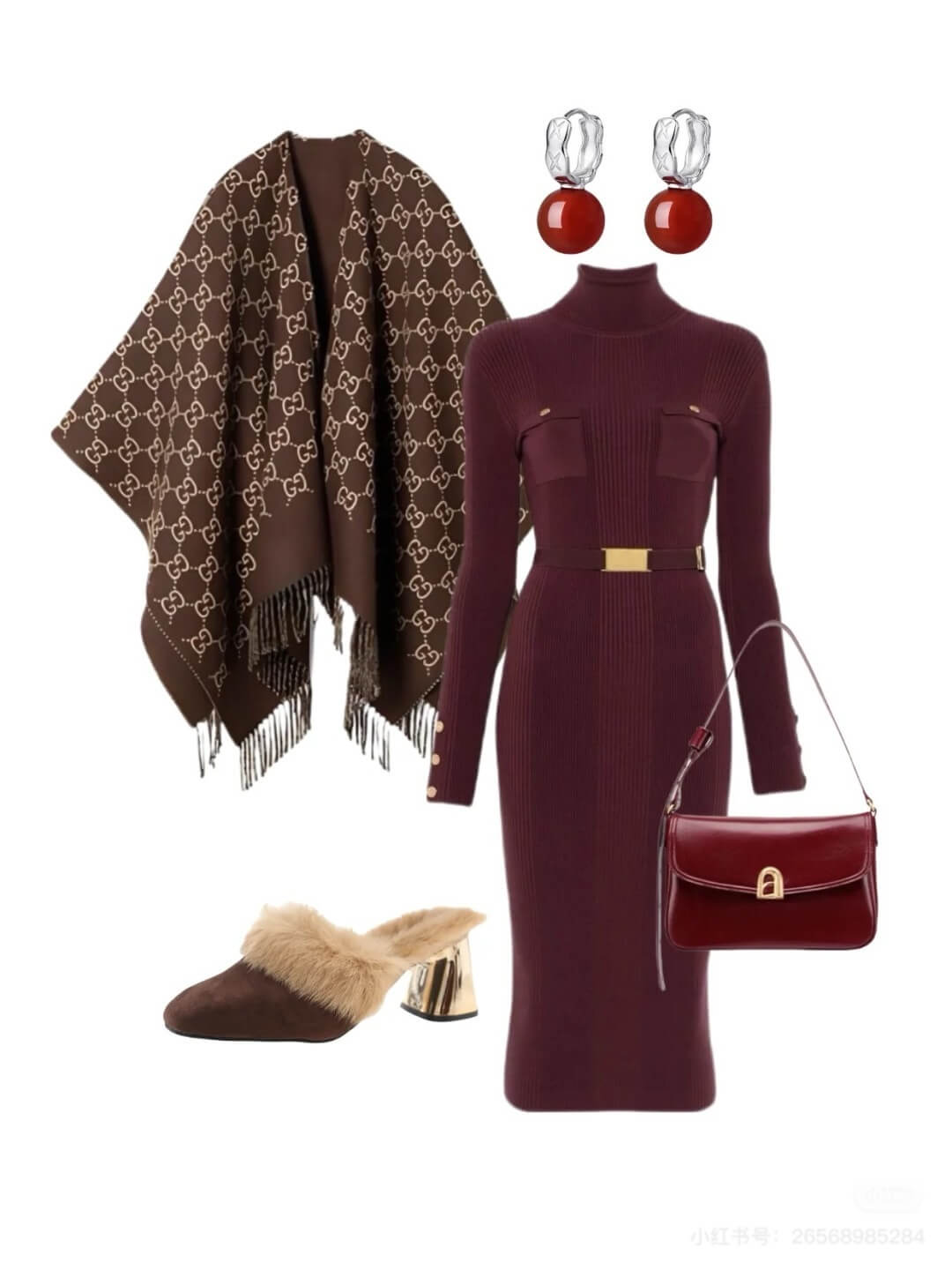 Gucci GG Jacquard Cape Shawl – Brown - Image 2