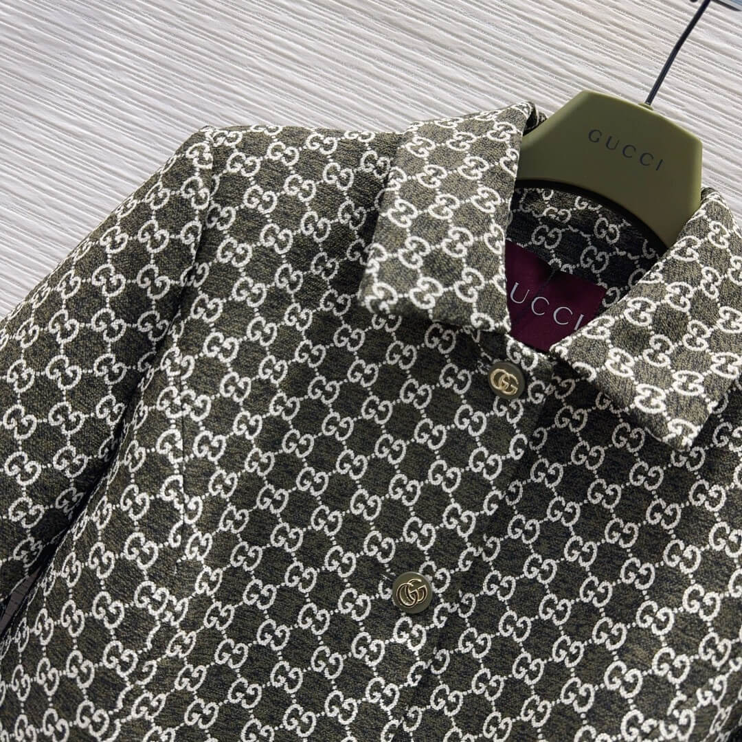 Gucci GG Cotton Bouclé Jacket and Matching Skirt – Forest Green & White - Image 3