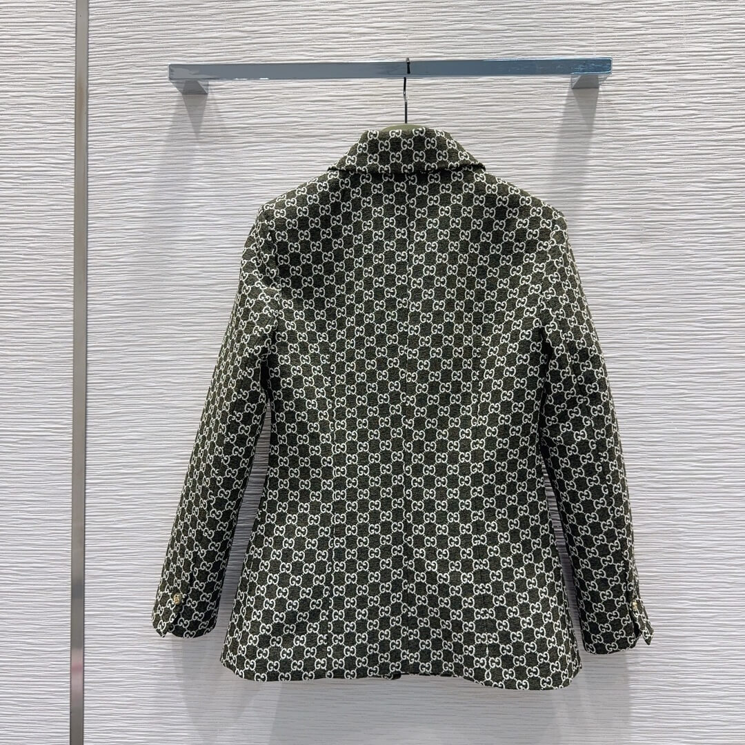 Gucci GG Cotton Bouclé Jacket and Matching Skirt – Forest Green & White - Image 6