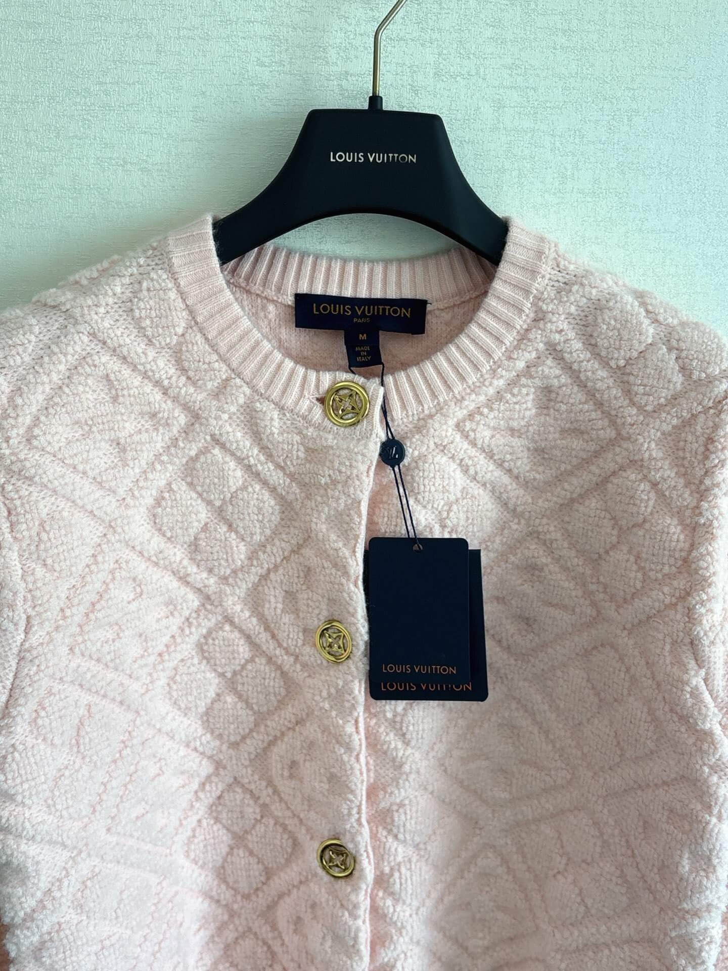 Louis Vuitton–Style Monogram Toweling Cardigan – Pink - Image 3