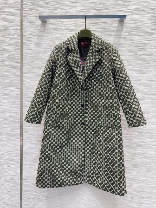 Gucci Reversible Monogram GG Long Coat – Forest Green & White
