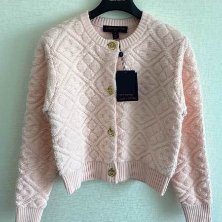 Louis Vuitton–Style Monogram Toweling Cardigan – Pink