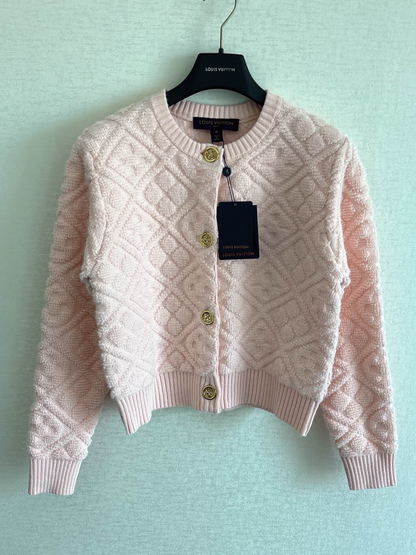 Louis Vuitton–Style Monogram Toweling Cardigan – Pink