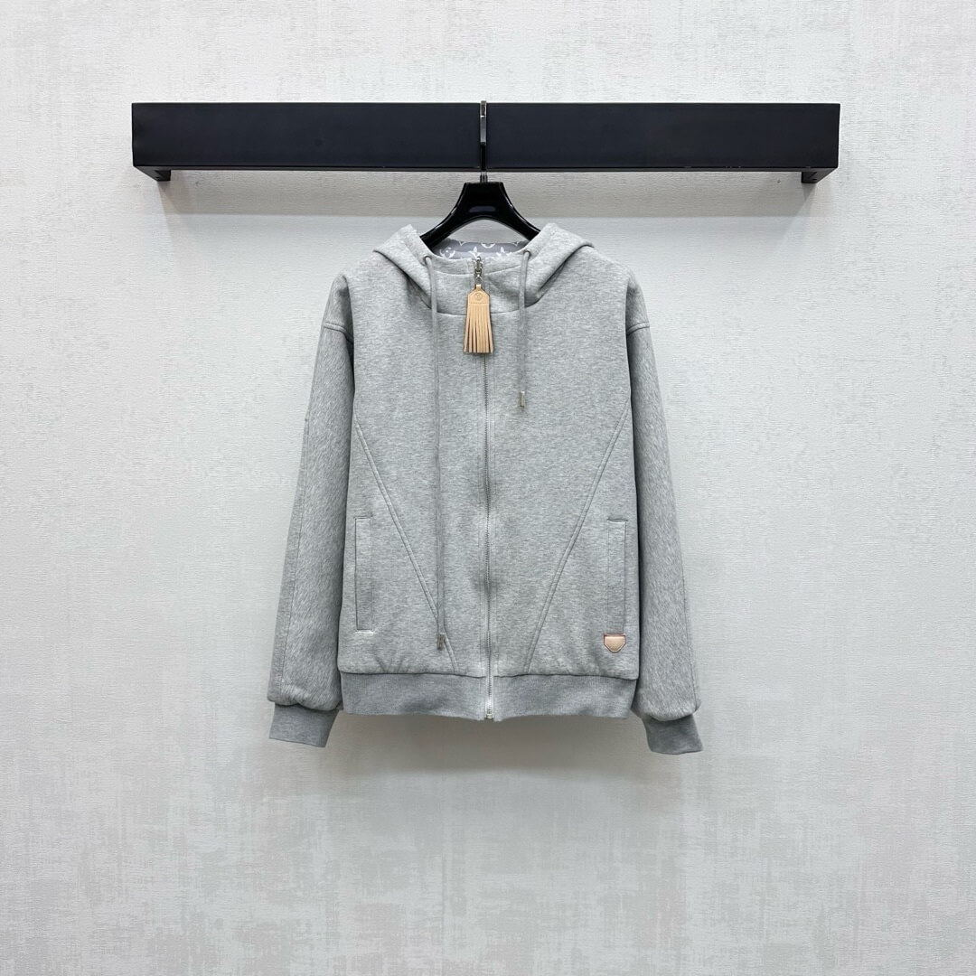 Louis Vuitton–Style Zip-Up Hoodie Tracksuit Set with Wide-Leg Pants – Gray & Black - Image 4