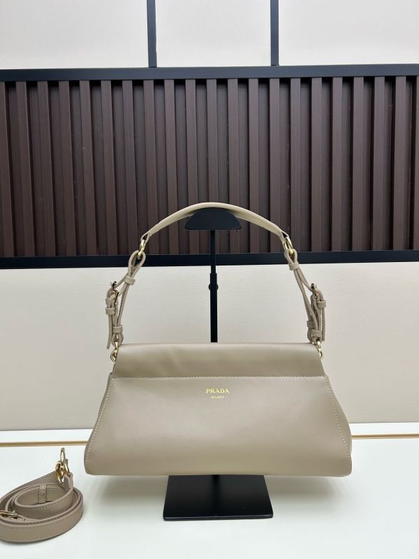 Prada Soft Grain Calfskin Medium Doux Shoulder Bag – Beige