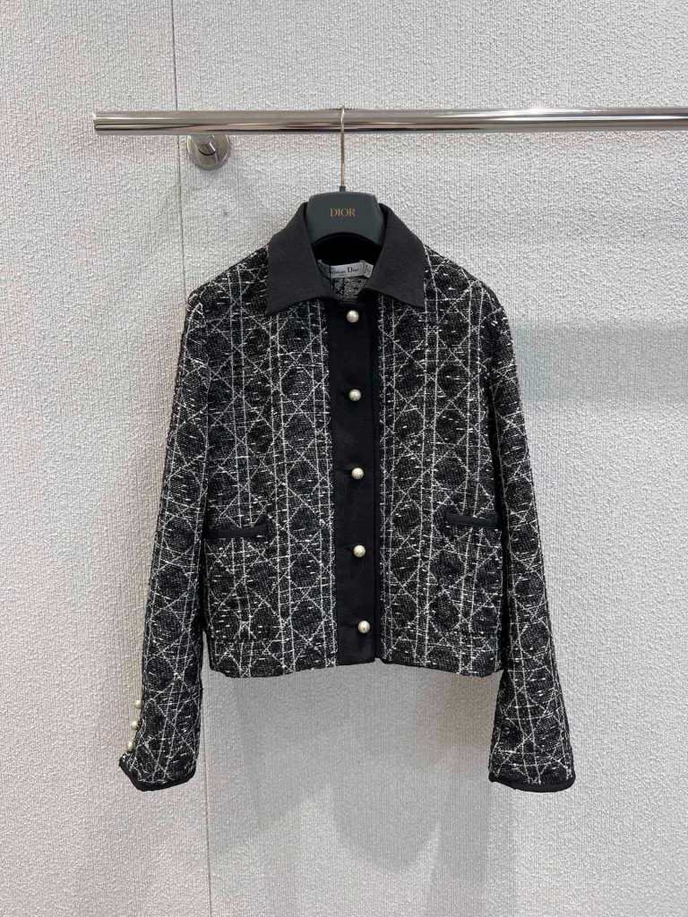Dior Cannage Pattern Tweed Jacket — Black