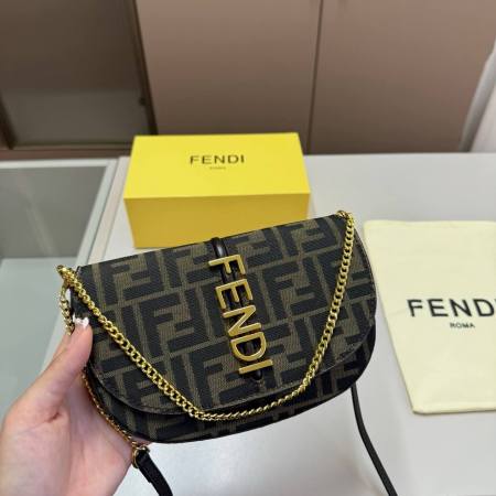 Fendi Canvas FF Logo Baguette Bag with Gold-Finish Hardware