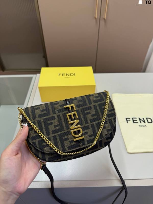 Fendi Canvas FF Logo Baguette Bag with Gold-Finish Hardware