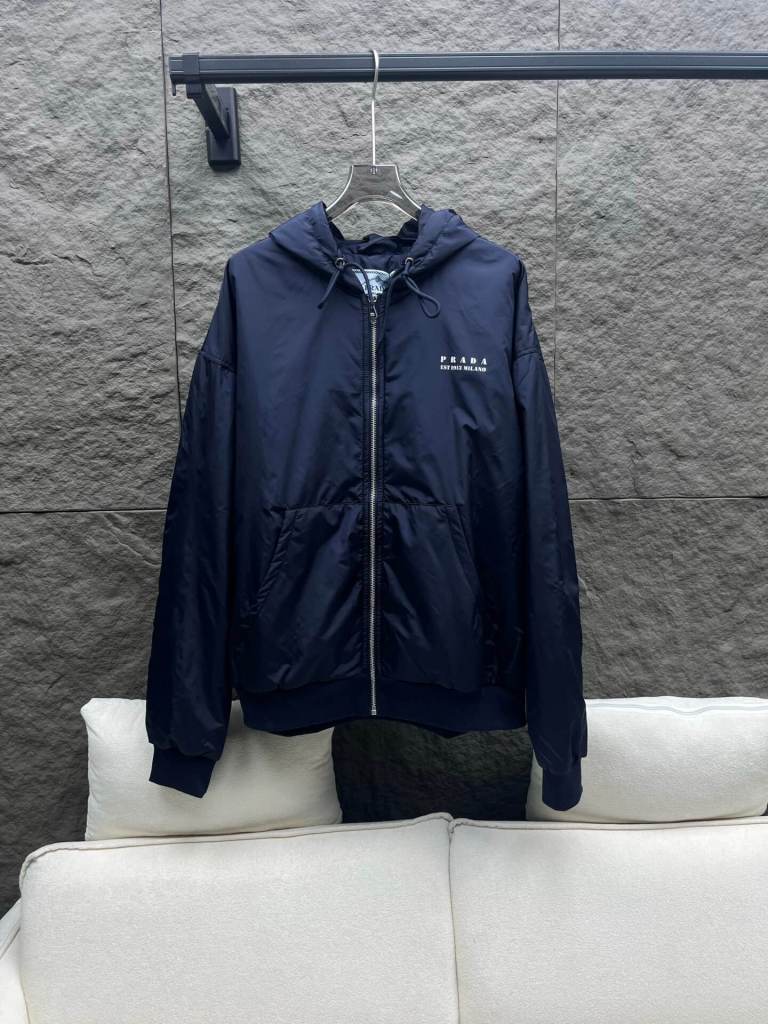 Prada Navy Milano Logo Hooded Jacket