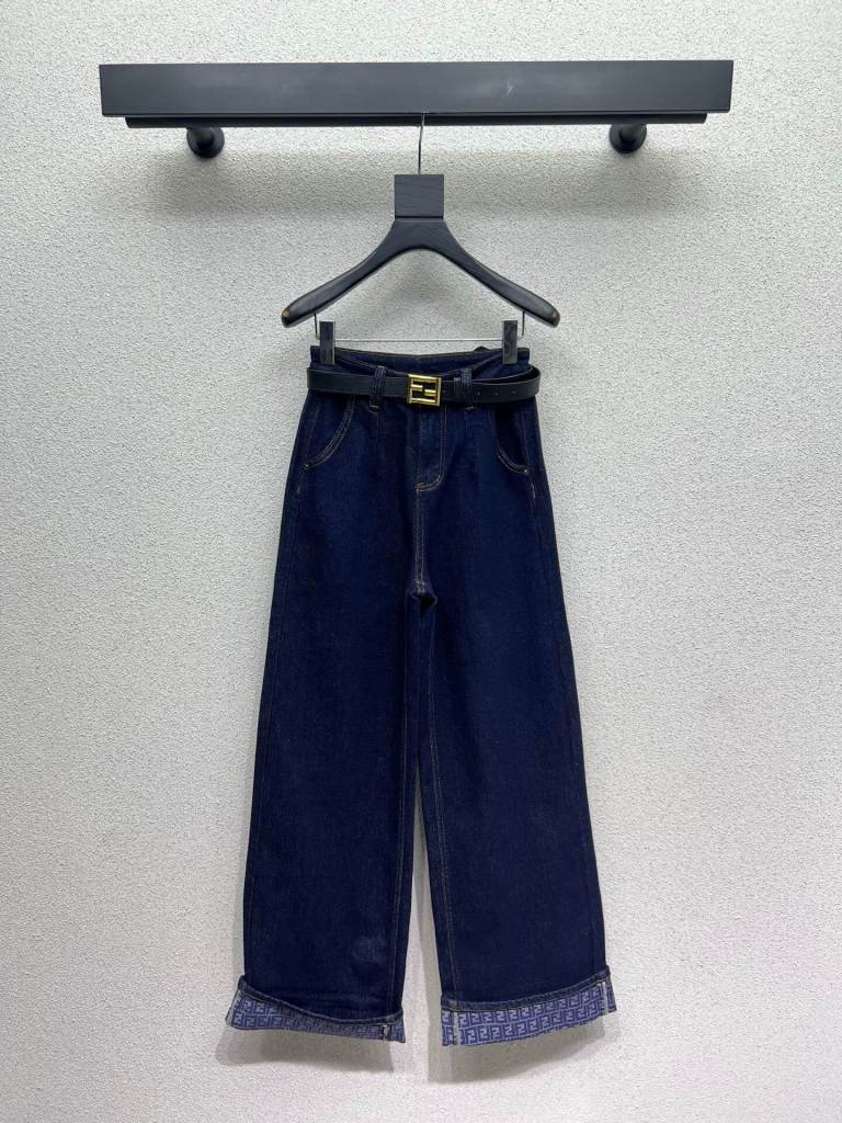 Fendi Dark Wash Flip Wide-Leg Straight Denim Pants