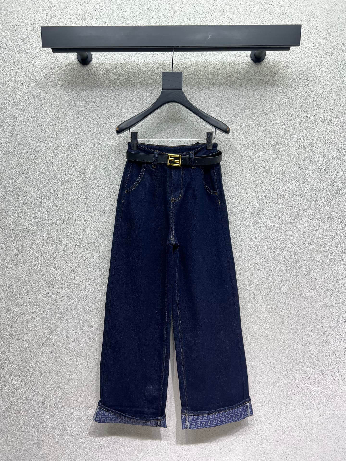 Fendi Dark Wash Flip Wide-Leg Straight Denim Pants