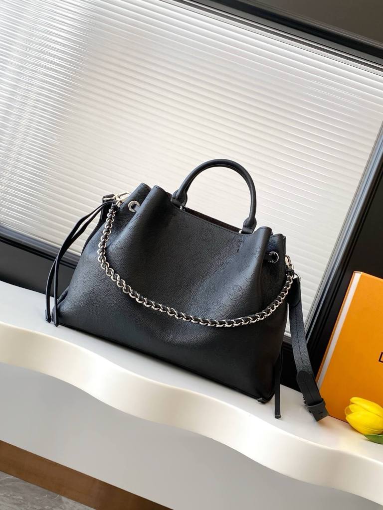 Louis Vuitton Bella Tote Bag in Black Mahina Calfskin