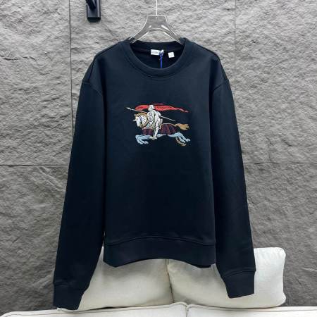 Burberry Black Crewneck Sweatshirt with Embroidered Equestrian Knight Logo