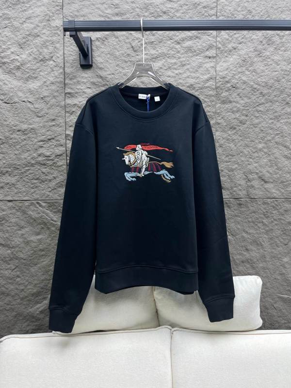 Burberry Black Crewneck Sweatshirt with Embroidered Equestrian Knight Logo