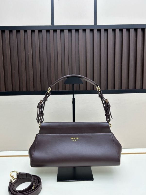 Prada Soft Calf Leather Shoulder Bag – Dark Brown