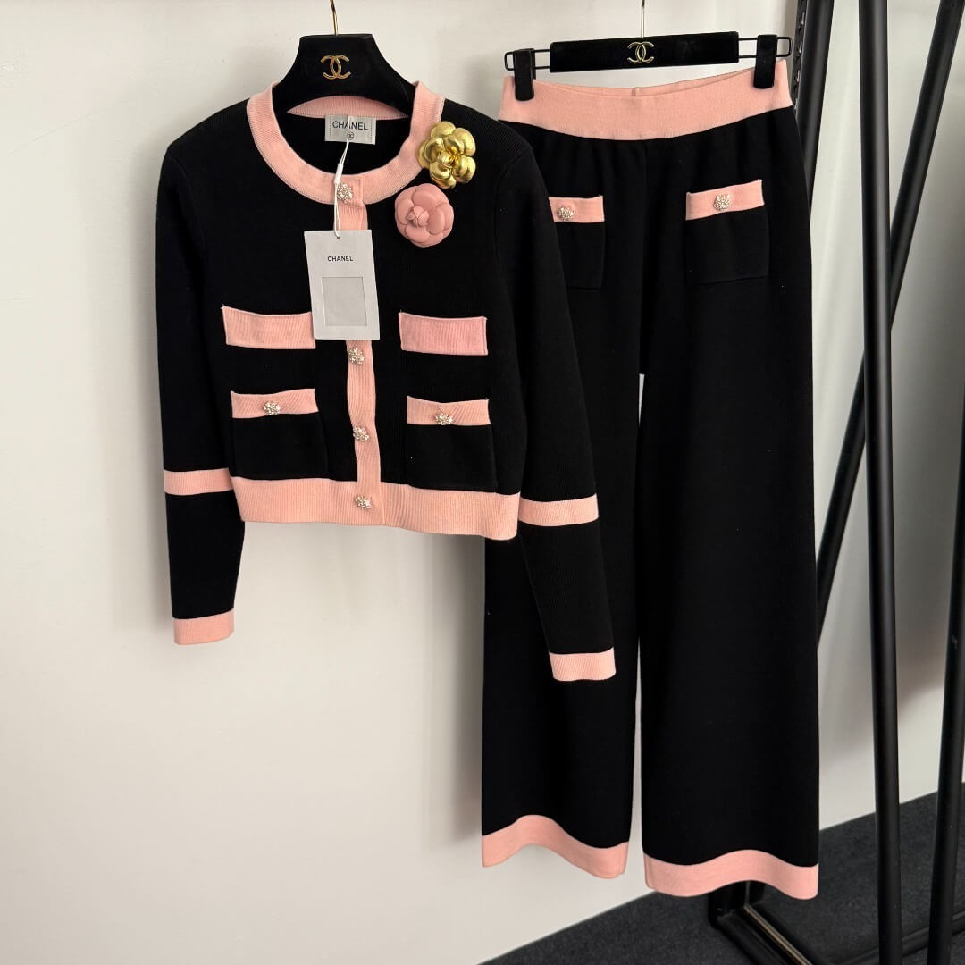 Chanel Wool & Cashmere Cardigan and Pant Set – Brown/White - Image 3