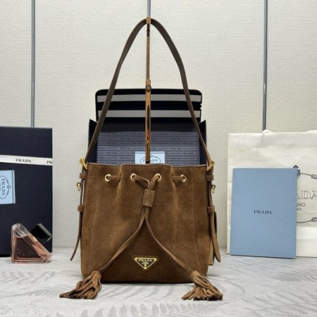 Prada Suede Bucket Bag – Brown