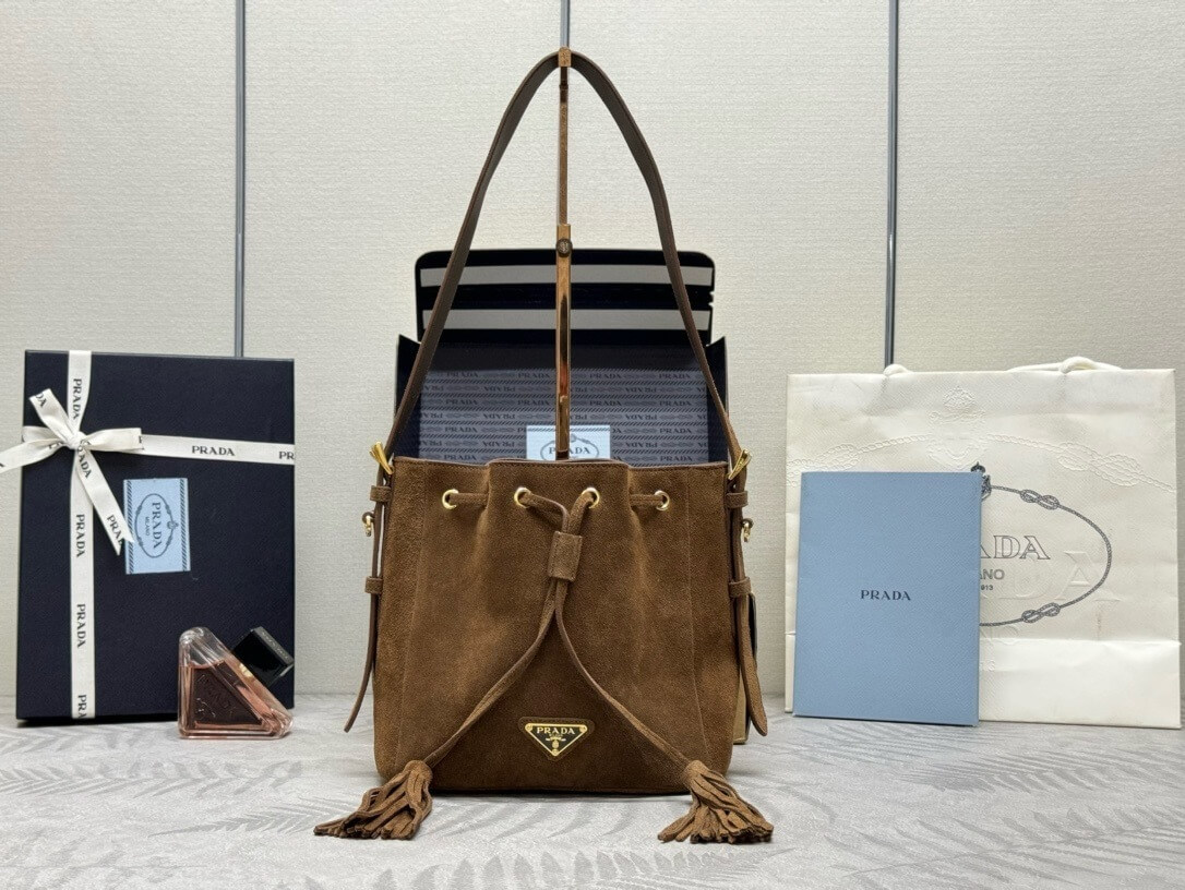 Prada Suede Bucket Bag – Brown